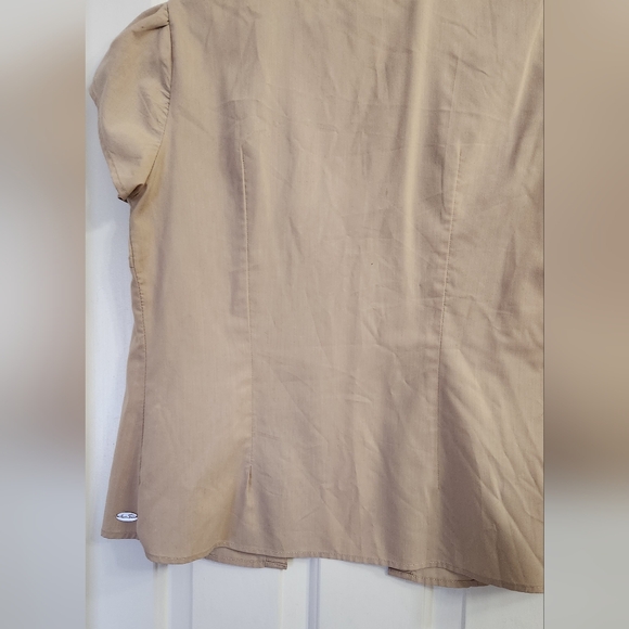 Blouse Cocoa Brown Cotton Blend Ladies Shirt Collared Short Sleeve Button Up Top - Picture 6 of 7